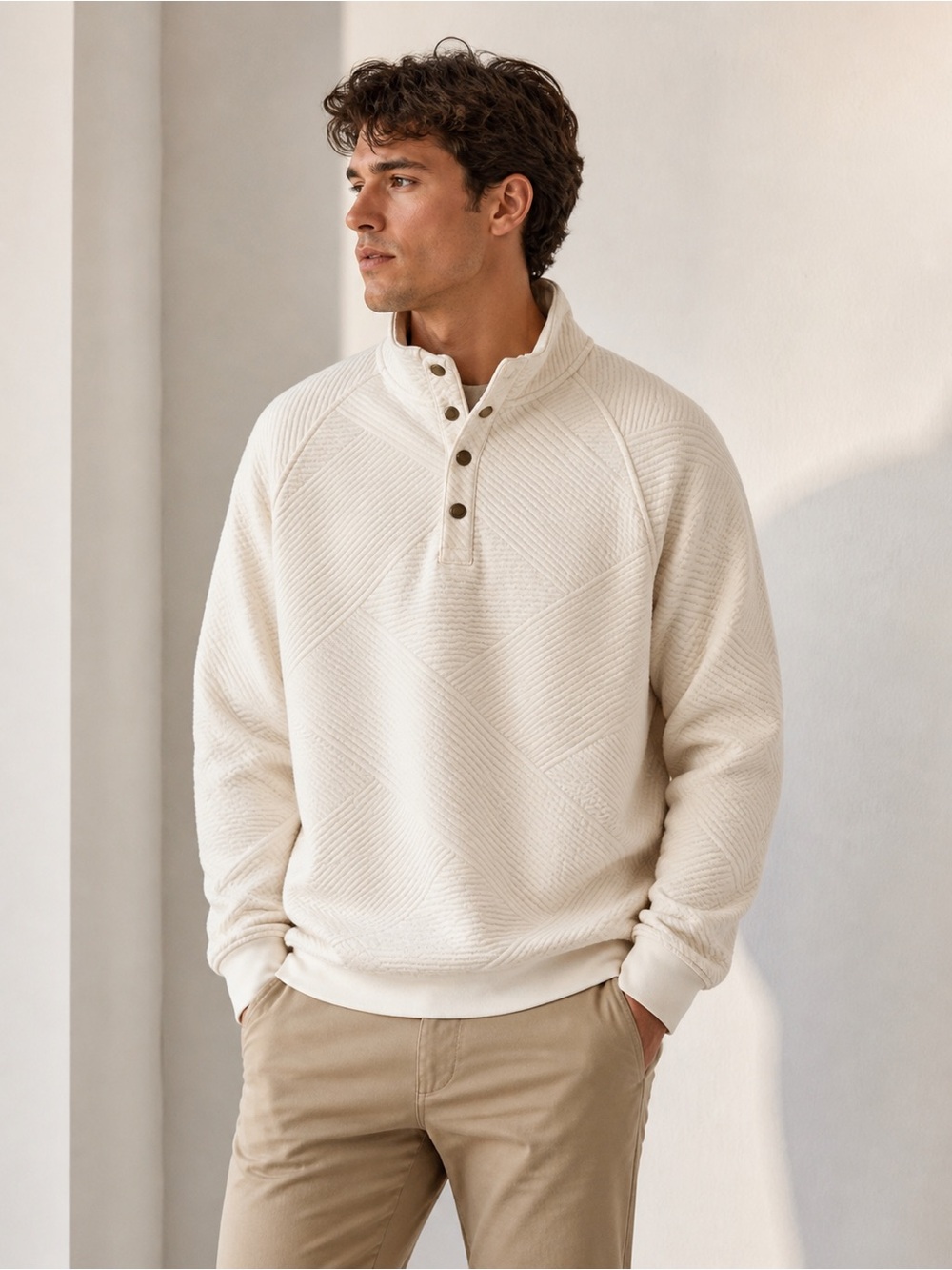 Goodfellow & Co Cream Textured Quarter Snap Sweatshirt Men’s Medium NWT
